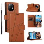 For Xiaomi Mi 11 PU Genuine Leather Texture Embossed Line Phone Case(Brown)
