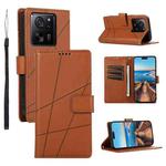 For Xiaomi 13T PU Genuine Leather Texture Embossed Line Phone Case(Brown)