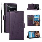 For Xiaomi Poco X4 Pro 5G PU Genuine Leather Texture Embossed Line Phone Case(Purple)