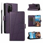 For Xiaomi Redmi K40 PU Genuine Leather Texture Embossed Line Phone Case(Purple)