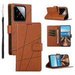 For Xiaomi 14 PU Genuine Leather Texture Embossed Line Phone Case(Brown)