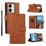 For Xiaomi Redmi 13C PU Genuine Leather Texture Embossed Line Phone Case(Brown)