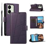 For Xiaomi Redmi 13C PU Genuine Leather Texture Embossed Line Phone Case(Purple)