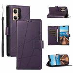 For OPPO Reno7 4G PU Genuine Leather Texture Embossed Line Phone Case(Purple)