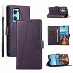 For OPPO Reno7 5G PU Genuine Leather Texture Embossed Line Phone Case(Purple)