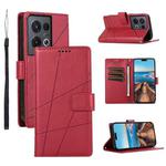 For OPPO Reno8 4G PU Genuine Leather Texture Embossed Line Phone Case(Red)