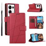 For OPPO Reno8 Pro+ PU Genuine Leather Texture Embossed Line Phone Case(Red)