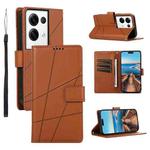 For OPPO Reno8 Pro+ PU Genuine Leather Texture Embossed Line Phone Case(Brown)