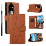 For OPPO Reno10 PU Genuine Leather Texture Embossed Line Phone Case(Brown)