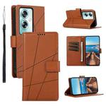 For OPPO A79 5G PU Genuine Leather Texture Embossed Line Phone Case(Brown)