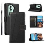 For OPPO Reno11 PU Genuine Leather Texture Embossed Line Phone Case(Black)