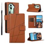 For OPPO Reno11 PU Genuine Leather Texture Embossed Line Phone Case(Brown)