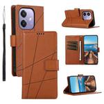 For OPPO A3 4G / 5G Global / A3X 4G / 5G India PU Genuine Leather Texture Embossed Line Phone Case(Brown)