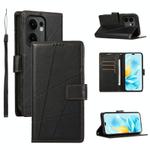 For OPPO Reno13 F 4G / 5G PU Genuine Leather Texture Embossed Line Phone Case(Black)