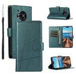 For Sharp Aquos R7 PU Genuine Leather Texture Embossed Line Phone Case(Green)