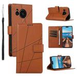 For Sharp Aquos Sense7 PU Genuine Leather Texture Embossed Line Phone Case(Brown)