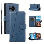 For Sharp Aquos Sense7 Plus PU Genuine Leather Texture Embossed Line Phone Case(Blue)