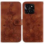 For Honor X6a Lily Embossed Leather Phone Case(Brown)