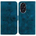 For Honor 200 5G Lily Embossed Leather Phone Case(Dark Blue)