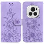 For Honor Magic6 Pro Lily Embossed Leather Phone Case(Purple)