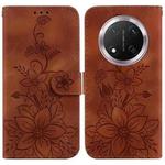 For Honor X9c Lily Embossed Leather Phone Case(Brown)