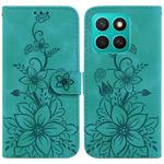 For Honor X8c 4G Lily Embossed Leather Phone Case(Green)