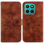 For Honor X8c 4G Lily Embossed Leather Phone Case(Brown)