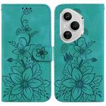 For Honor 400 Pro Global 160.8mm Lily Embossed Leather Phone Case(Green)