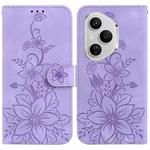 For Honor 400 Pro Global 160.8mm Lily Embossed Leather Phone Case(Purple)