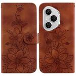 For Honor 400 Pro Global 160.8mm Lily Embossed Leather Phone Case(Brown)