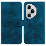 For Honor 400 Pro Global 160.8mm Lily Embossed Leather Phone Case(Dark Blue)