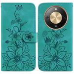 For Honor X70 5G Lily Embossed Leather Phone Case(Green)