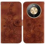 For Honor X70 5G Lily Embossed Leather Phone Case(Brown)