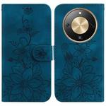 For Honor X70 5G Lily Embossed Leather Phone Case(Dark Blue)