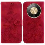 For Honor X70 5G Lily Embossed Leather Phone Case(Red)