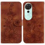 For Honor Play 70 Plus Lily Embossed Leather Phone Case(Brown)