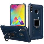 For Samsung Galaxy A20 / A30 / M10S Carbon Fiber Protective Case with 360 Degree Rotating Ring Holder(Blue)