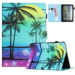 For Amazon Kindle Fire HD10/HD10 Plus 2021 Colored Drawing Stitching Leather Tablet Smart Case(Coconut Tree)