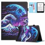 For Amazon Kindle Paperwhite 5 2021 Colored Drawing Stitching Leather Tablet Smart Case(Sea Wave)