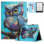 For Amazon Kindle Paperwhite 5 2021 Colored Drawing Stitching Leather Tablet Smart Case(Owl)