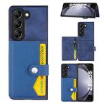 For Samsung Galaxy Z Fold5 Litchi Pattern Single Button Card Holder Phone Case(Blue)