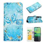 For Motorola Moto G8 Play Oil Embossed 3D Drawing Leather Phone Case(Blue Butterflies)