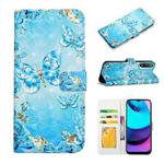 For Motorola Moto E20 / E30 / E40 Oil Embossed 3D Drawing Leather Phone Case(Blue Butterflies)