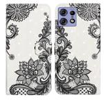 For Motorola Edge 50 Pro Oil Embossed 3D Drawing Leather Phone Case(Lace Flower)