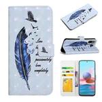 For Xiaomi Redmi Note 10 Oil Embossed 3D Drawing Leather Phone Case(Blue Feather)