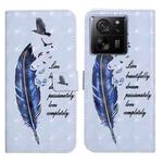 For Xiaomi 13T Oil Embossed 3D Drawing Leather Phone Case(Blue Feather)