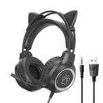 G35 Cute Cat RGB Head-mounted Wired Gaming Earphone(Black)