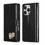 For iPhone 16 Pro Max Glitter Powder Love Leather Phone Case(Black)