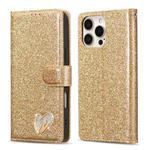 For iPhone 16 Pro Glitter Powder Love Leather Phone Case(Gold)