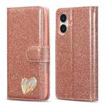 For iPhone 16 Plus Glitter Powder Love Leather Phone Case(Pink)